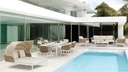 Daybed Irvine Aluminio blanco. Cuerda taupe cojin  beige. Top en textil beige claro.
