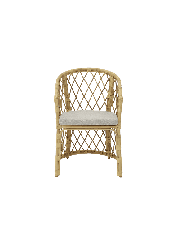 SILLA CON BRAZOS MADISON ALUMINIO EFECTO MADERA Y TRENZADO NATURAL
