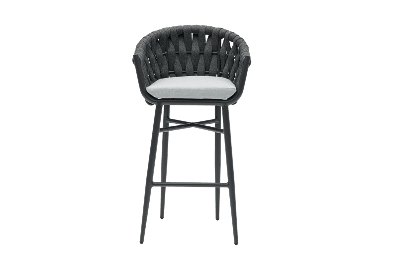 Sillon para barra de bar meridian aluminio antracita cuerda antracita y cojin gris  medio