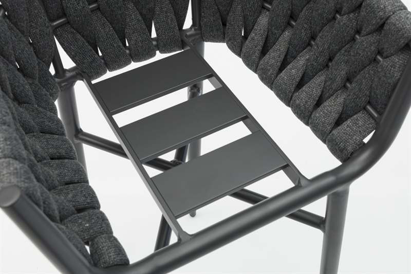 Sillon para barra de bar meridian aluminio antracita cuerda antracita y cojin gris  medio