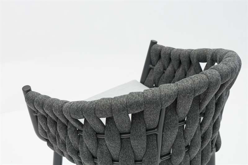 Sillon para barra de bar meridian aluminio antracita cuerda antracita y cojin gris  medio