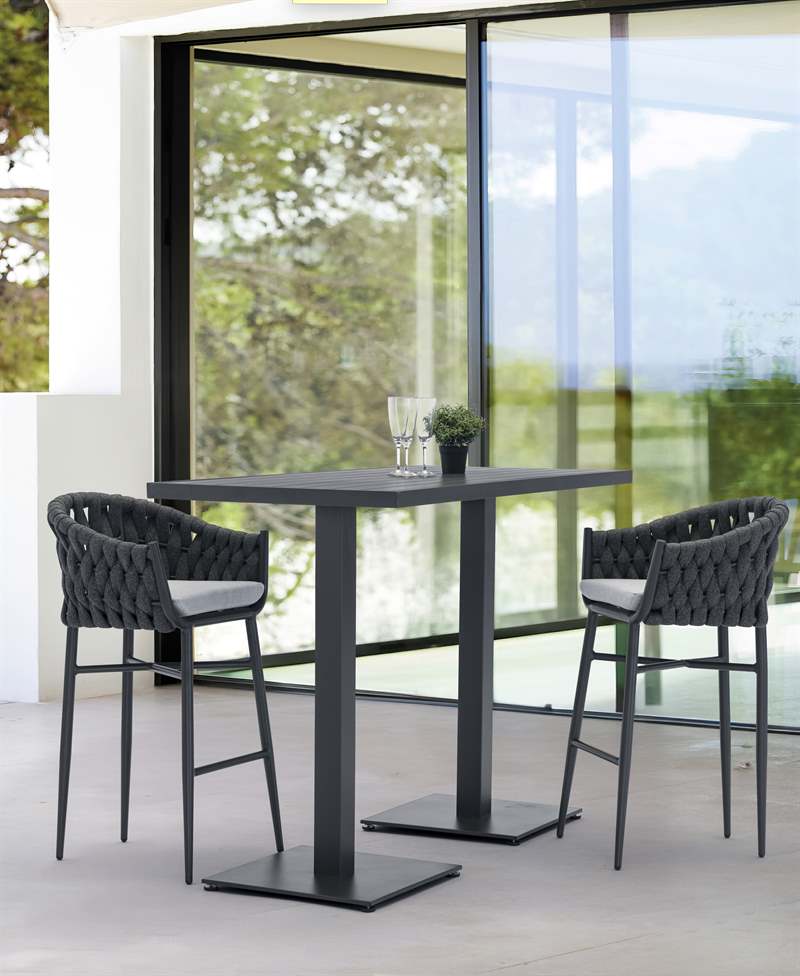 Sillon para barra de bar meridian aluminio antracita cuerda antracita y cojin gris  medio