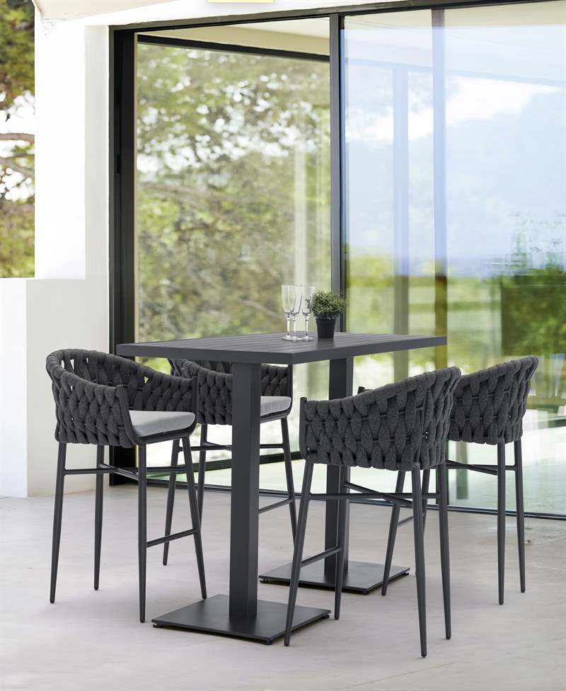 Sillon para barra de bar meridian aluminio antracita cuerda antracita y cojin gris  medio