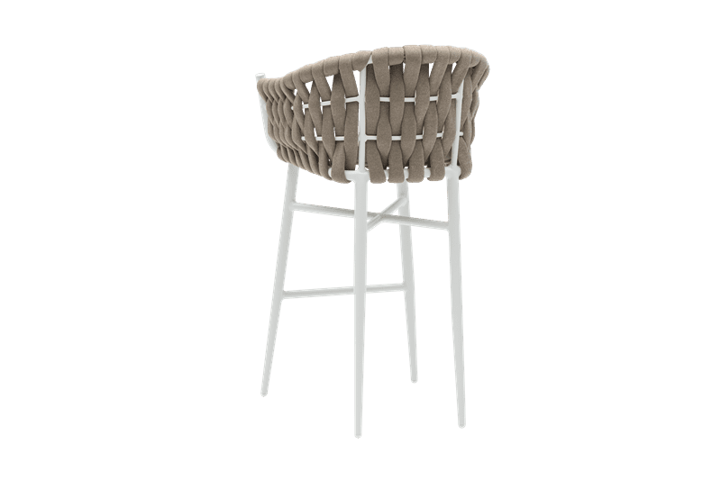 Sillon para barra de bar meridian aluminio blanco cuerda greige y textil greige