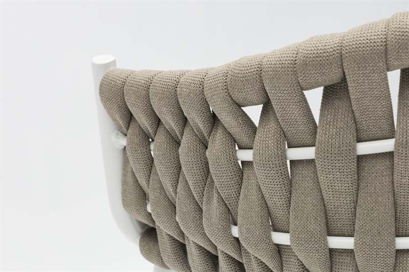 Sillon para barra de bar meridian aluminio blanco cuerda greige y textil greige