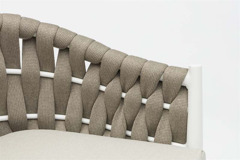 Sillon para barra de bar meridian aluminio blanco cuerda greige y textil greige