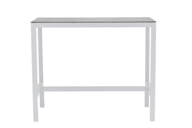 Mesa alta bar Meridian 130x70cm alu blanco cristal ceram. Gris claro.