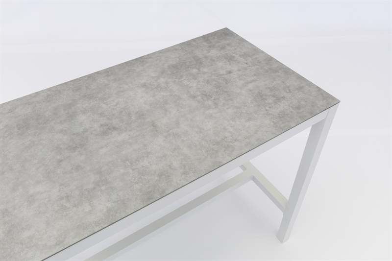 Mesa alta bar Meridian 130x70cm alu blanco cristal ceram. Gris claro.