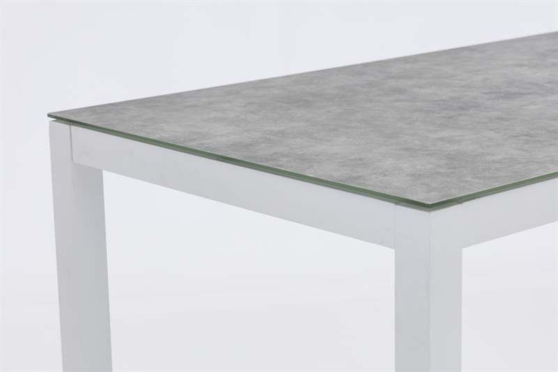 Mesa alta bar Meridian 130x70cm alu blanco cristal ceram. Gris claro.