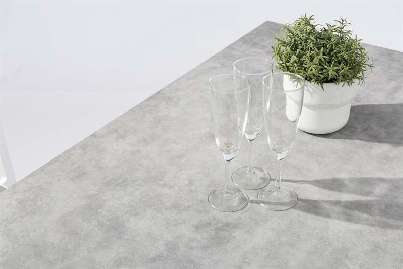 Mesa alta bar Meridian 130x70cm alu blanco cristal ceram. Gris claro.