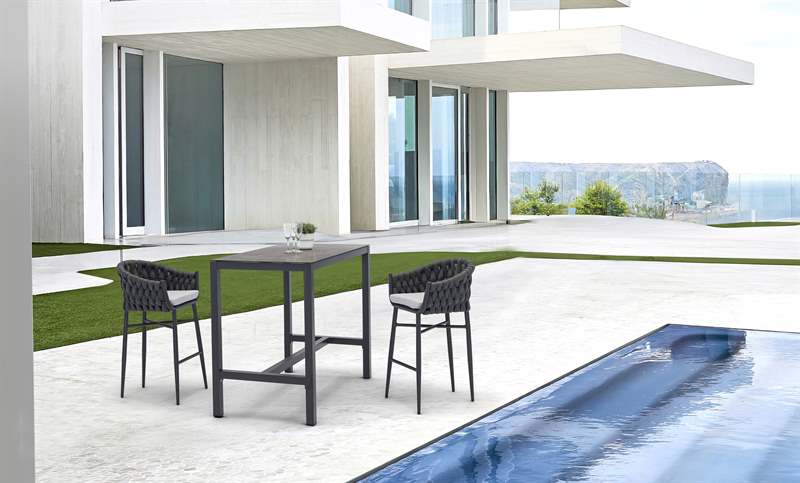 Mesa alta bar Meridian 130x70cm alu antracita cristal ceram. Gris antracita.