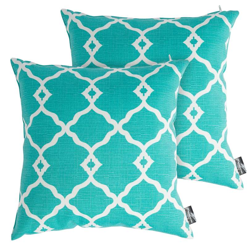 Cojin decorativo 45x45x12CM  Estampado turquesa/blanco