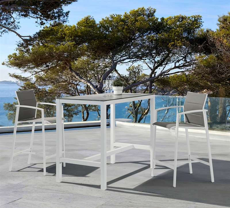 Sillon para barra de bar ORICK aluminio blanco y textilene gris