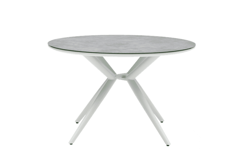 Mesa redonda Orick Diam.120cm Alu blanco cristal ceram. Gris claro.