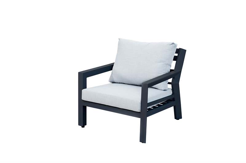 Set de sofas Pakse 4pcs Aluminio antracita y cojineria Gris medio