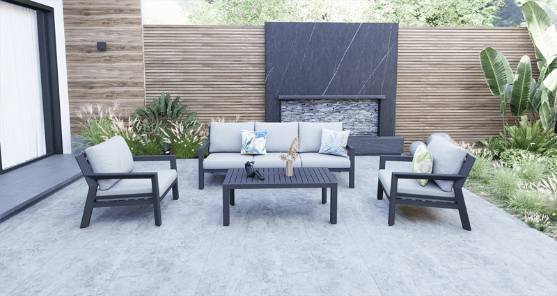 Set de sofas Pakse 4pcs Aluminio antracita y cojineria Gris medio