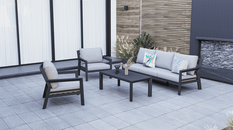 Set de sofas Pakse 4pcs Aluminio antracita y cojineria Gris medio