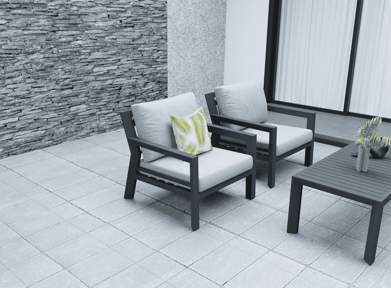 Set de sofas Pakse 4pcs Aluminio antracita y cojineria Gris medio