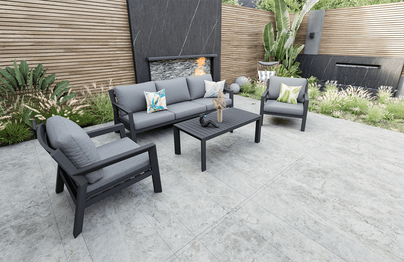 Set de sofas Pakse 4pcs Aluminio antracita y cojineria Gris medio