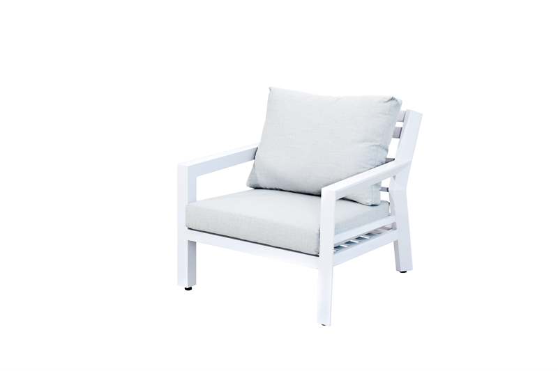 Set de sofas Pakse 4pcs Aluminio blanco y cojineria Gris claro