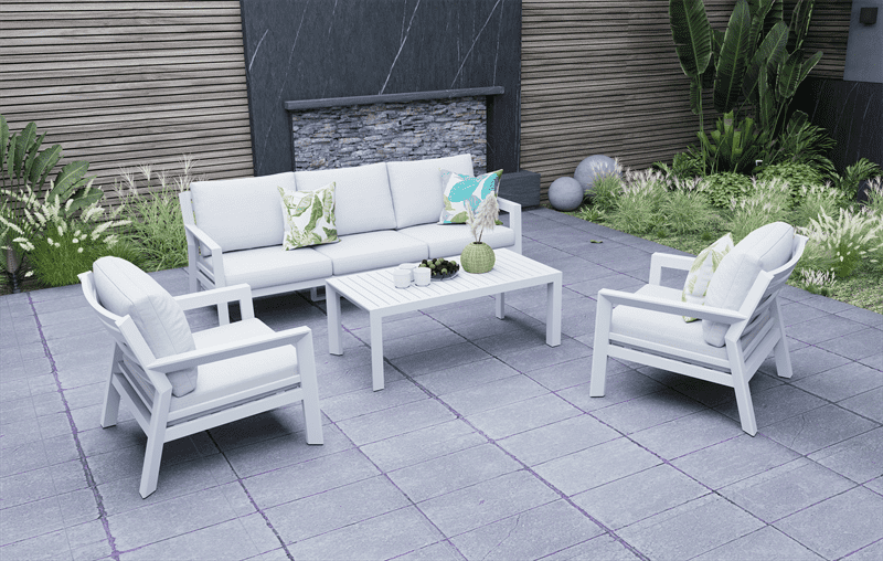 Set de sofas Pakse 4pcs Aluminio blanco y cojineria Gris claro