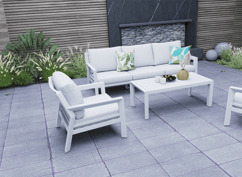 Set de sofas Pakse 4pcs Aluminio blanco y cojineria Gris claro