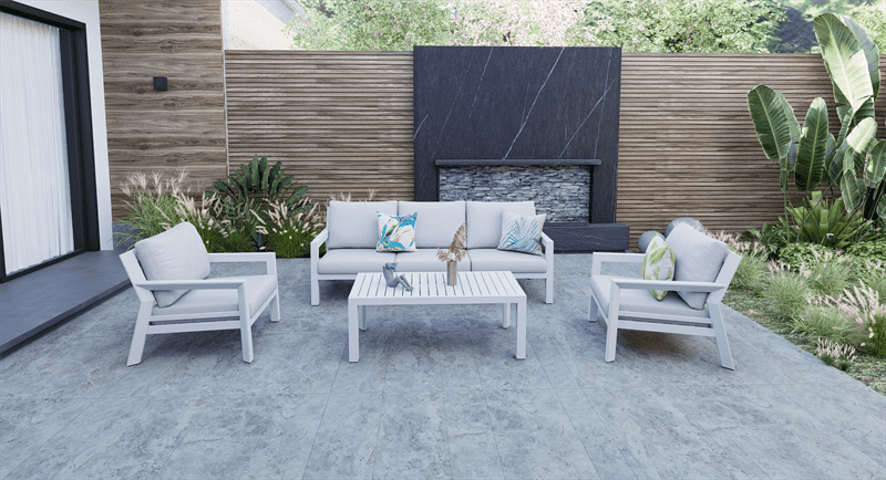 Set de sofas Pakse 4pcs Aluminio blanco y cojineria Gris claro