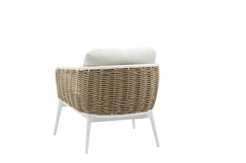 Sofa 1 plaza Irvine Aluminio blanco. Cuerda taupe cojin  beige