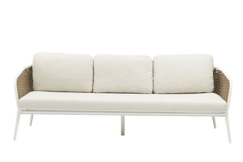 Sofa 3 plazas Irvine Aluminio blanco. Cuerda taupe cojin  beige