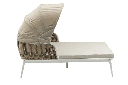 Daybed Irvine Aluminio blanco. Cuerda taupe cojin  beige. Top en textil beige claro.
