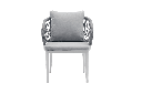 Sillon de comedor Isabela aluminio blanco y textil gris claro.