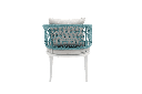 Sillon de comedor Isabela aluminio blanco y textil beige  cuerda aqua.