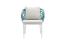 Sillon de comedor Isabela aluminio blanco y textil beige  cuerda aqua.