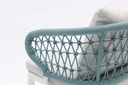 Sillon de comedor Isabela aluminio blanco y textil beige  cuerda aqua.