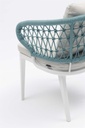 Sillon de comedor Isabela aluminio blanco y textil beige  cuerda aqua.