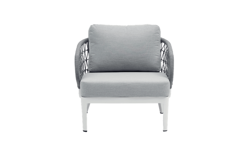 Butaca 1 plaza Isabela aluminio blanco textil gris claro