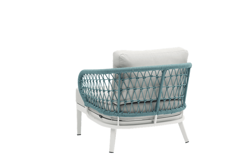 Butaca 1 plaza Isabela aluminio blanco textil beige y cuerda aqua