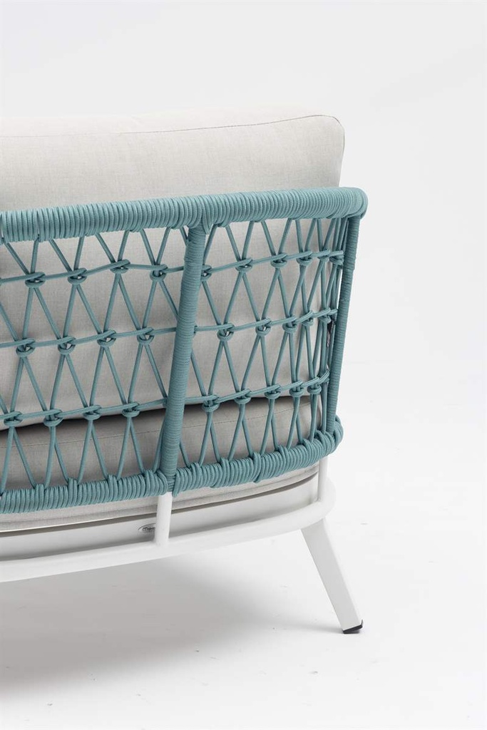 Butaca 1 plaza Isabela aluminio blanco textil beige y cuerda aqua