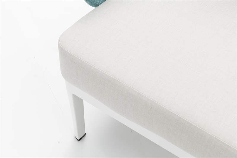Butaca 1 plaza Isabela aluminio blanco textil beige y cuerda aqua