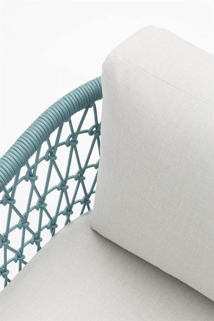 Butaca 1 plaza Isabela aluminio blanco textil beige y cuerda aqua