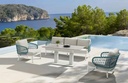Butaca 1 plaza Isabela aluminio blanco textil beige y cuerda aqua