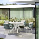 Butaca 1 plaza Isabela aluminio blanco textil beige y cuerda aqua