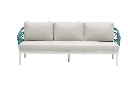 Sofa 3 plazas Isabela aluminio blanco textil beige y cuerda aqua