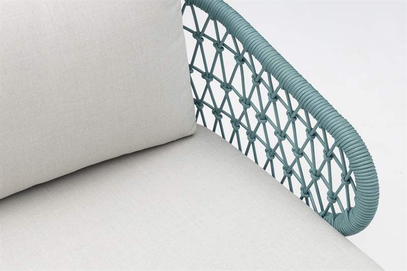 Sofa 3 plazas Isabela aluminio blanco textil beige y cuerda aqua