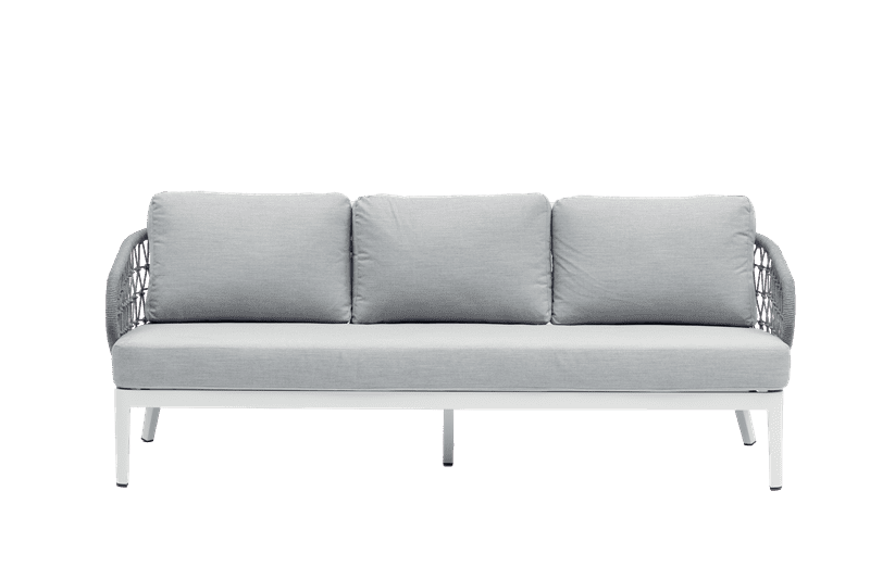 Sofa 3 plazas Isabela aluminio blanco textil gris claro