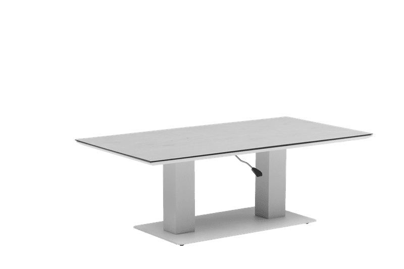 Mesa elevable Isabela 140x75x50/74  aluminio blanco con cristal ceramico gris claro