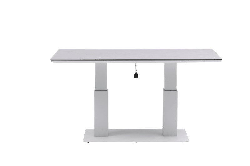 Mesa elevable Isabela 140x75x50/74  aluminio blanco con cristal ceramico gris claro