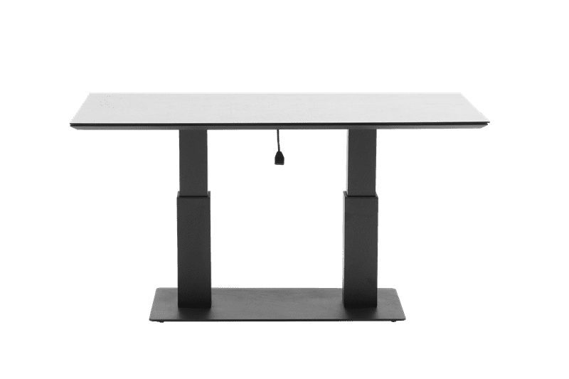 Mesa elevable Isabela 140x75x50/74  aluminio antracita con cristal ceramico gris claro.