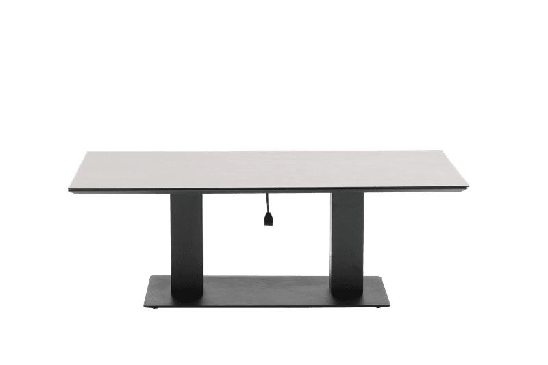 Mesa elevable Isabela 140x75x50/74  aluminio antracita con cristal ceramico gris claro.