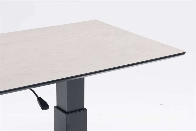 Mesa elevable Isabela 140x75x50/74  aluminio antracita con cristal ceramico gris claro.